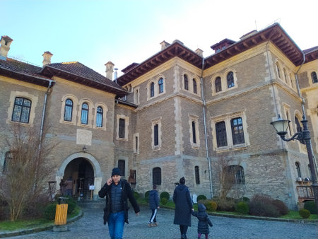Busteni, Romania - December 30, 2022: The people going near Cantacuzino Castle or Nevermore Academy - the place where the Wednesday series film was filmedのeditorial素材