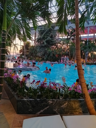 Busteni, Romania - January 1, 2023: People at Therme Bucharest - the largest entertainment and wellness family complex for rest and relaxationのeditorial素材