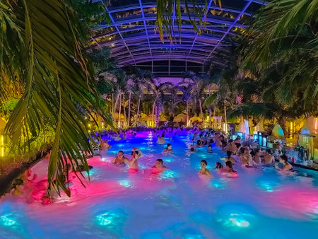 Busteni, Romania - January 1, 2023: People at Therme Bucharest - the largest entertainment and...