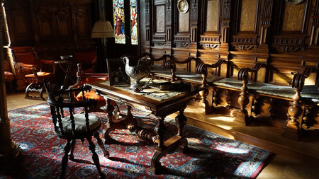 Sinaia, Romania - December 31, 2022: The rich interior of the Peles castle in Sinaia, in Romania