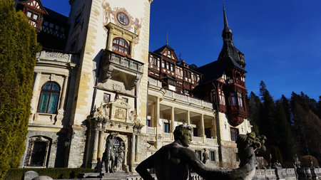 Sinaia, Romania - December 31, 2022: Peles castle Sinaia in winter season, Transylvania, Romania protected by Unesco World Heritage Siteのeditorial素材