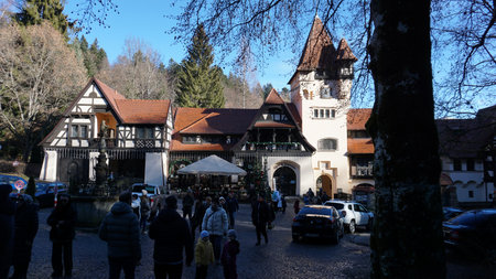 Sinaia, Romania - December 31, 2022: Carol Gastro Bierhaus restaurant next to Peles Castle in the Carpathian Mountains, Prahova Countyのeditorial素材