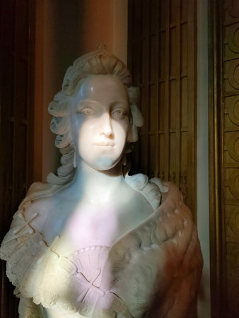 Sinaia, Romania - December 31, 2022: The interior of the Peles castle in Sinaia, in Romania - statue or sculpture or bust of French noblewoman from the age of the king Louis XVIのeditorial素材