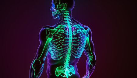 3D illustration of Spine - Part of Human Skeleton. Anatomy concept. Generative, AI, Generative AIの素材