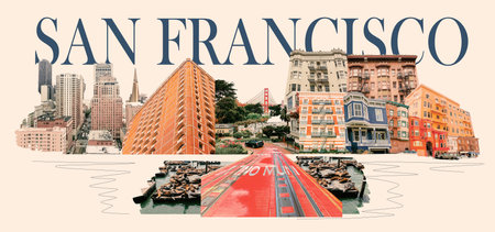 San Francisco in colorful poster design or art collage.の写真素材
