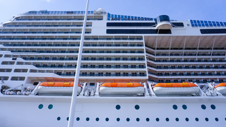 La Guell Tunisia - April 28, 2023: The cruise ship MSC Grandiosa in port of La Guell Tunisia on...