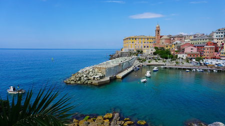 Nervi is a former fishing village now a seaside resort of Genoa in Liguria region at Italyの写真素材