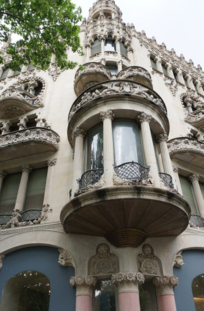Facade of an old apartment building in the Barcelona, Catalonia, Spain at Europeの写真素材