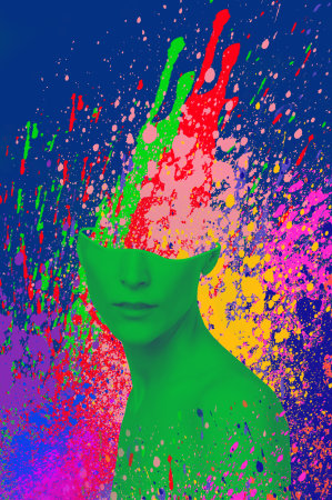 Passion abstract paint splash fashion art collage or design. Creative glamor fantasy woman