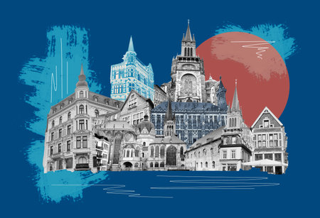 Aachen Cathedral is a Roman Catholic church in Aachen at Germany. Art collage or designの写真素材