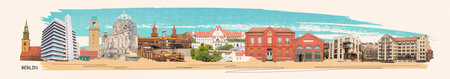 Berlin collage with the city's t famous landmarks and Modern apartment building in Berlin at Germany - art designの写真素材