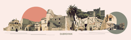 Dubrovnik, Croatia - Collage from views of the fortress and marina in the old town of Dubrovnik, Croatia.の写真素材