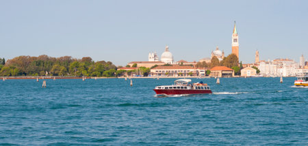 Beautiful view from Grand Canal on colorful facades of old medieval houses in Venice, Italyの写真素材