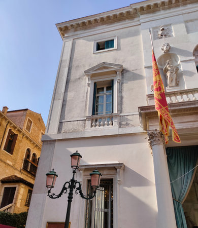 Venice, Italy - October 5, 2023: Teatro La Fenice building with staircase in a sunny summer day, clear blue sky in Venice, Italyのeditorial素材