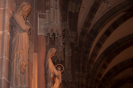 Strasbourg, France - October 21, 2023: Interior of the famous cathedral of Strasbourg. It is widely considered to be among the finest examples of late, Gothic architectureのeditorial素材