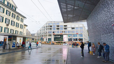 Winterthur, Switzerland - October 21, 2023: People going at the historic old town of Winterthur, the...