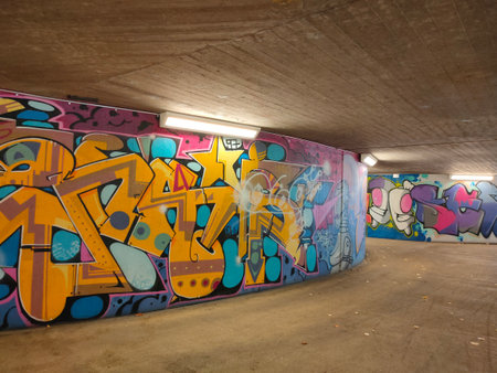 Schaffhausen, Switzerland - October 21, 2023: Colorful painted mural in Schaffhausen at Switzerlandのeditorial素材