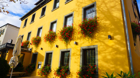 Rothenburg ob der Tauber, Germany - October 20, 2023: Old historical buildings at Rothenburg ob der Tauber - old fortified city in Germany.のeditorial素材