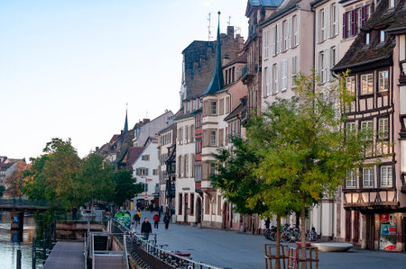 Strasbourg, France - October 21, 2023: People going near historical downtown of Strasbourg at Franceのeditorial素材