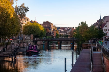 Strasbourg, France - October 21, 2023: People going near historical downtown of Strasbourg at France