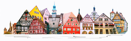 The facades of historical building at Rothenburg ob der Tauber where is the fortified city in Germany - art collage or design.の写真素材