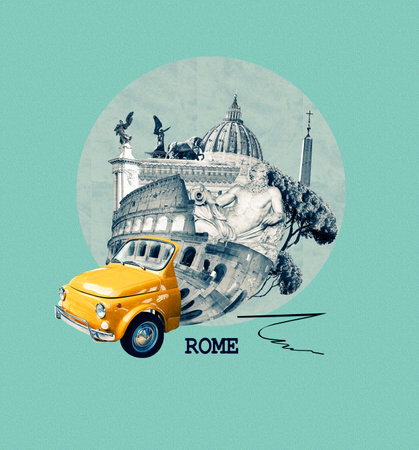 Rome famous landmarks collage. The modern art design from best views of Rome, Italy at Europe.の写真素材