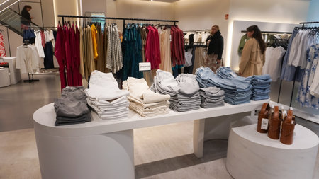 Hannover, Germany - April 17, 2024: Spanish brand Zara. Interior of Zara flagship store at Hannover,...