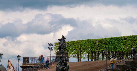 Dresden, Germany - April 18, 2024: People going near Bruhl's Terrace at Dresden, Germanyのeditorial素材
