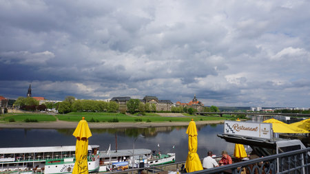 Dresden, Germany - April 18, 2024: People resting near Bruhl's Terrace at Dresden, Germanyのeditorial素材