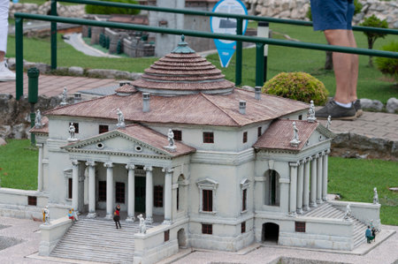 Viserba, Italy - June 25, 2024: The Villa Rotonda of Vicenza at Theme park Italy in Miniature or Italia in Miniatura in Rimini, Italy - Reproduction of famous attractions in a small scaleのeditorial素材