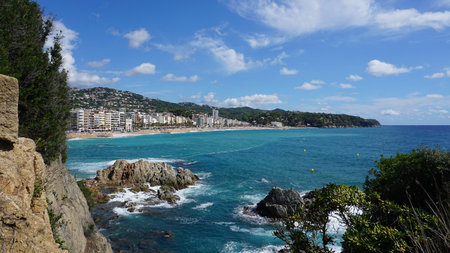Spain. Beautiful views of the beach of Lloret De Mar. The beach in Costa Brava of Catalonia at sunny...