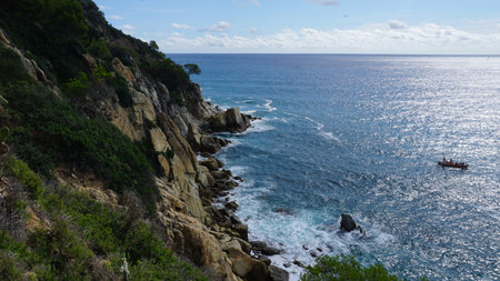 View of the sea coast in Lloret de Mar, Costa Brava, Catalonia at Spain.