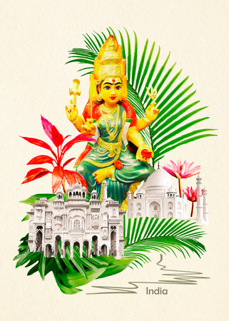 Collage or design of famous historical monument of India with flowersの写真素材