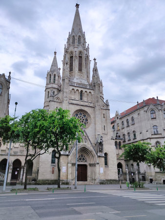 View of Perpetual Adoration Church and old historic buildings of Budapestの写真素材