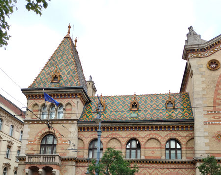 Facade of old building in center of Budapest at Hungaryの写真素材