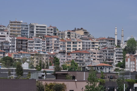 Istanbul. Taksim district aerial view from cruise ship. Galataport waterfront in Karakoy with a view of the city skylineの写真素材