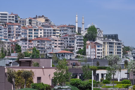 Istanbul. Taksim district aerial view from cruise ship. Galataport waterfront in Karakoy with a view of the city skylineの写真素材