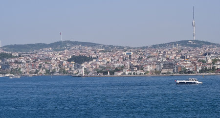 Panorama of Istanbul city and Bosfor. Istanbul is the largest city in Turkey, constituting the country's cultural and historical heart.の写真素材