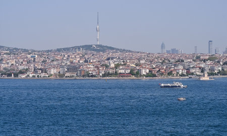 New Kucuk Camlica TV Radio Tower, a telecommunications tower with observation decks and restaurants in Uskudar district of Istanbul, Turkey.の写真素材