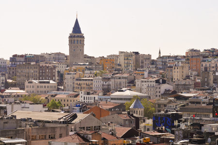 Istanbul. Taksim district aerial view from cruise ship. Galataport waterfront in Karakoy with a view of the city skylineの写真素材
