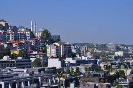 Istanbul, Turkey - Galataport waterfront with a view of the city skyline from abstract cruise shipの写真素材