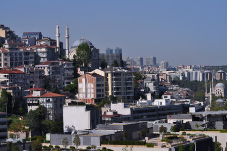 Istanbul. Taksim district aerial view from cruise ship. Galataport waterfront in Karakoy with a view of the city skylineの写真素材