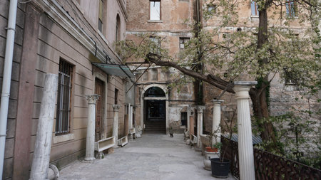 Turkish courtyard with old buildings in the old town, Istanbul, Turkey, Europeの写真素材