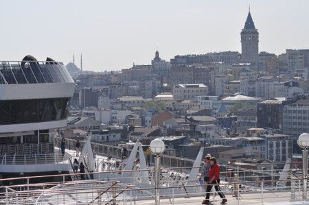 Istanbul, Turkey - May 6, 2025: The swimming pool area on the cruise ship, the big cruise ship built in Italy.の写真素材