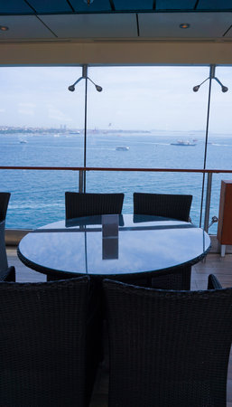 Luxury Cruise Ship Deck at sunny dayの写真素材