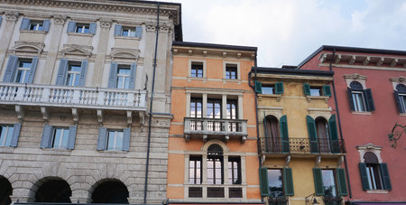 Colorful old houses on the Verona's street at Italyの写真素材