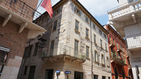 Colorful old houses on the Verona's street at Italyの写真素材