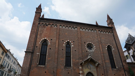 Basilica of Santa Anastasia is an important Catholic place of worship in Verona, Italy. Facadeの写真素材