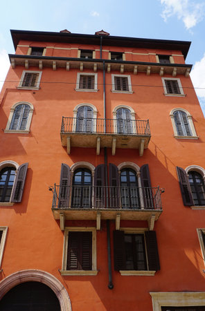 Colorful old houses on the Verona's street at Italyの写真素材