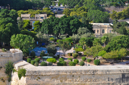 Drone view of Valletta city with garden - capital of Malta islandの写真素材